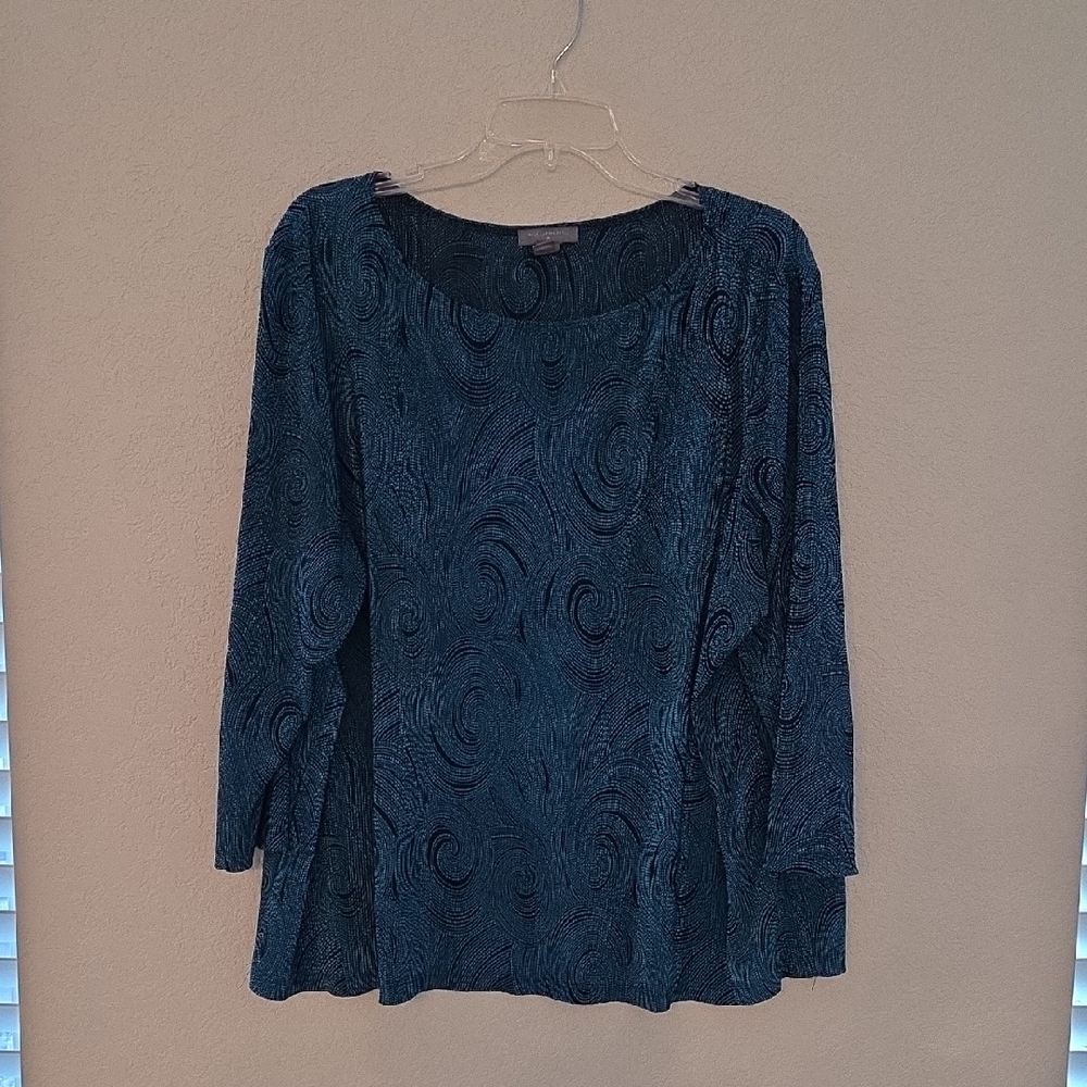 Investments Teal Swirl Pattern Blouse